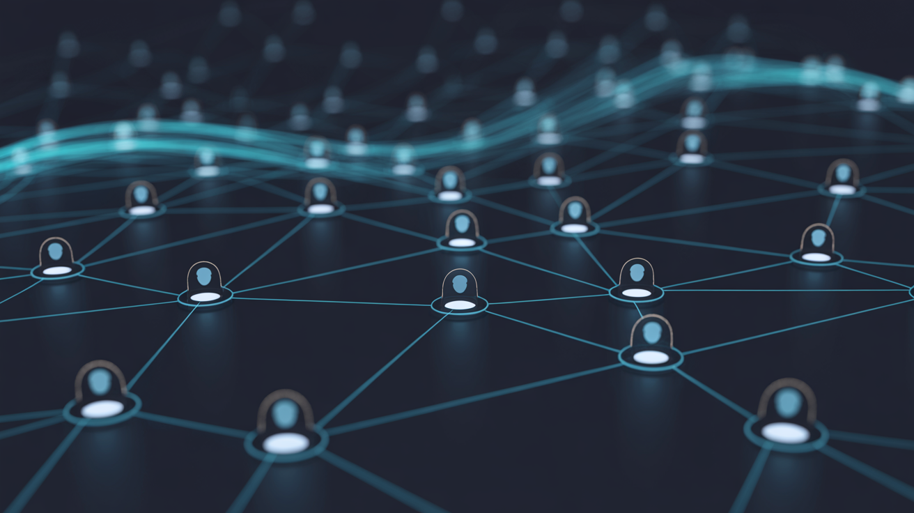 Abstract network of connected personality profile nodes